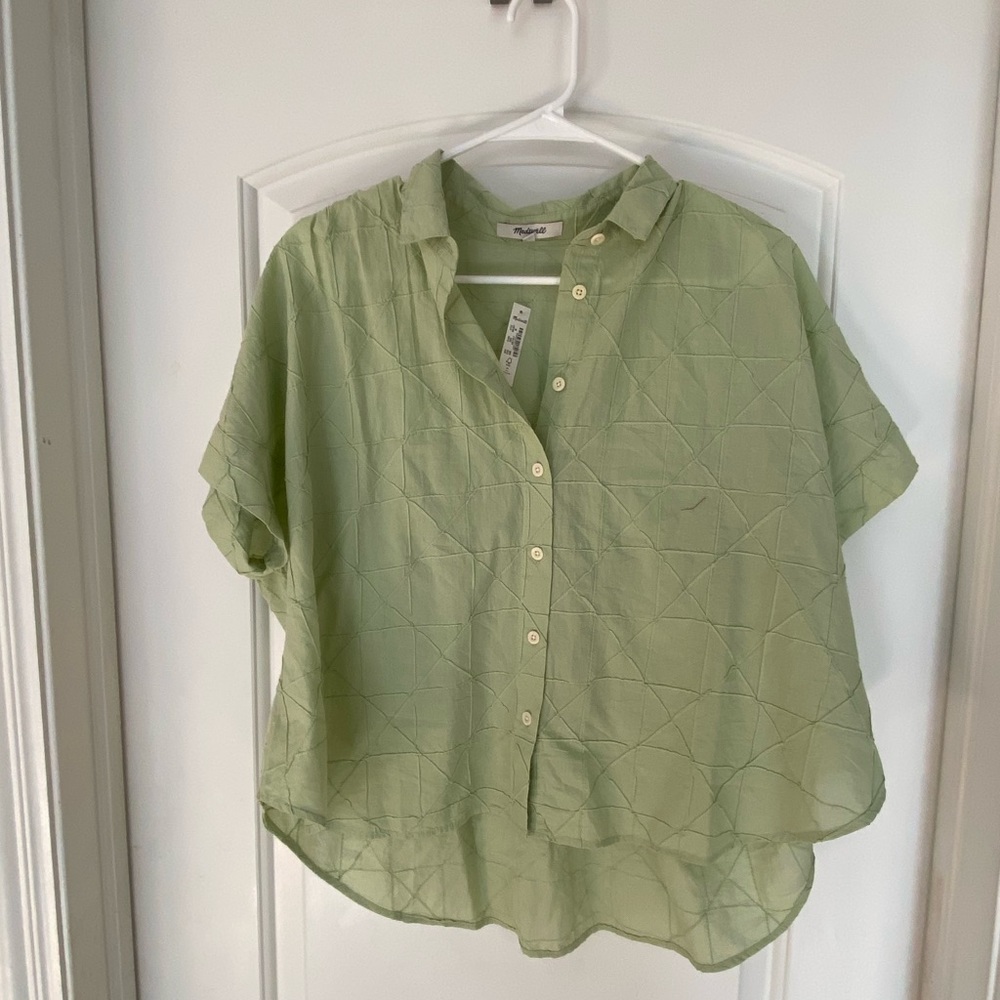 Madewell Hilltop Shirt in Geo Texture Sunfaded Mint Medium NWTS